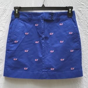 Ladies Vineyard Vines skirt, blue w pink whales, double hook w zipper, sz 0